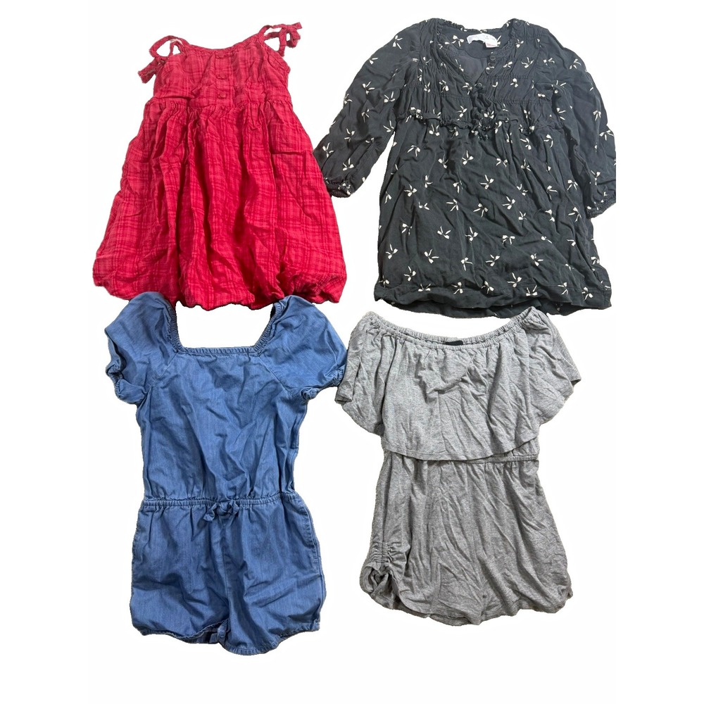 Girls Clothing Lot 4pc Size 4T 5T Old Navy Cat & Jack Dresses Rompers Jumpsuit